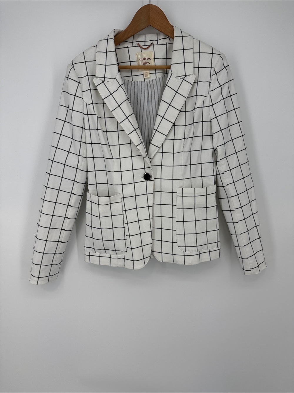 Autres Filles White Windowpane Blazer Jacket - White/Black